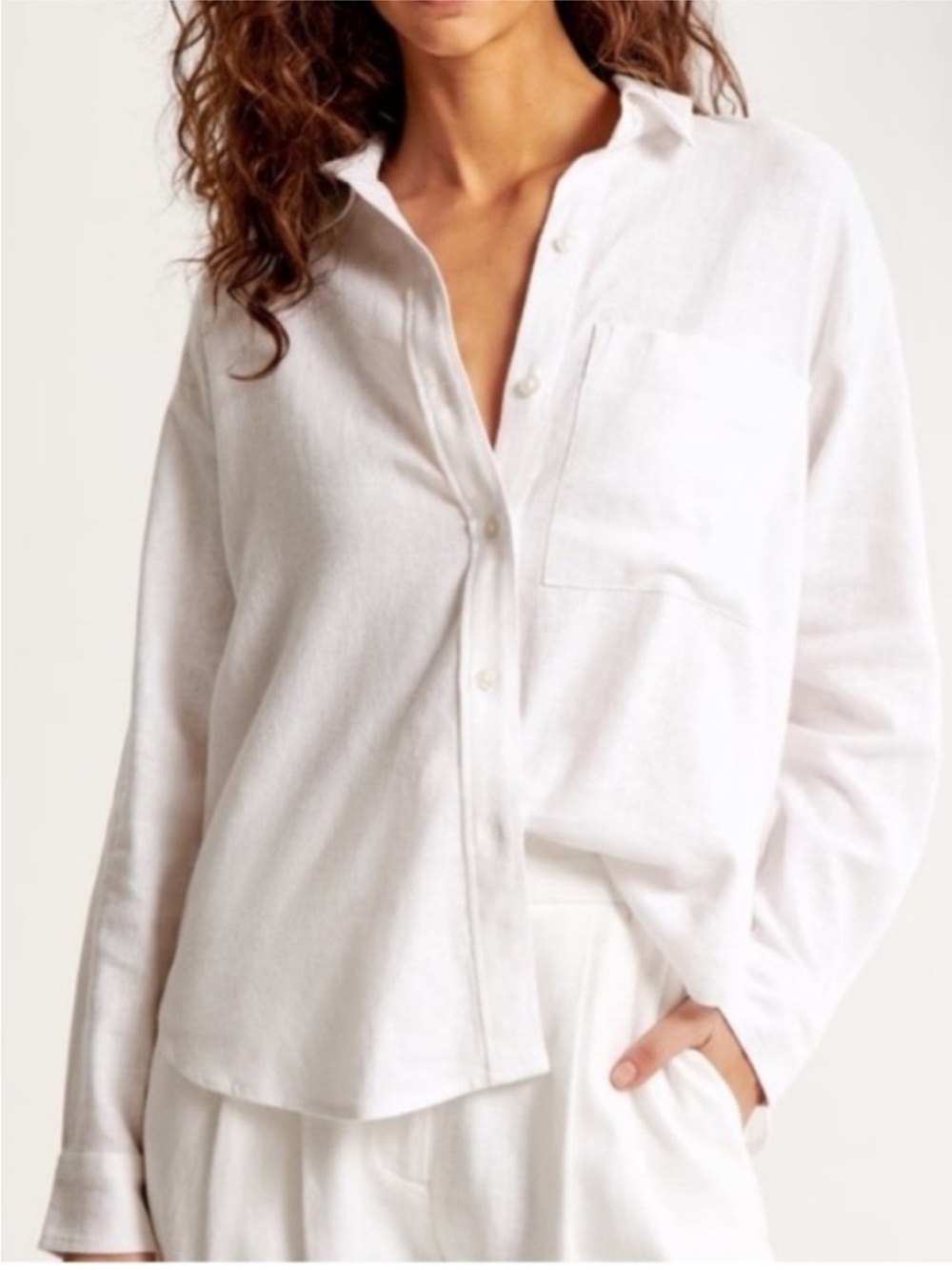 Abercrombie & Fitch Classic Linen White Button-Down Pocket Shirt